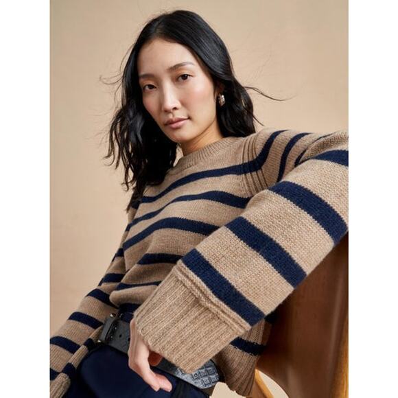 La Ligne Jack Merino Wool Striped Sweater - S Camel X Navy - Picture 2 of 5